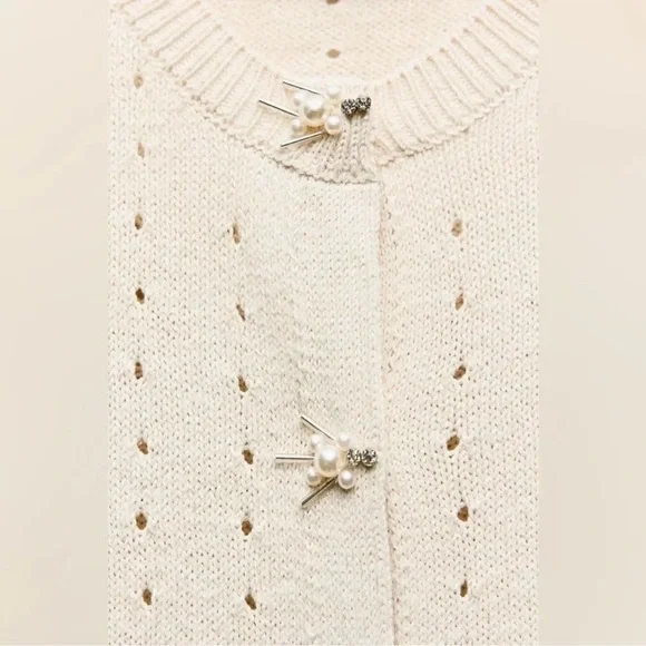 ZARA PEARL KNIT CARDIGAN SIZE M NWT - Picture 3 of 7